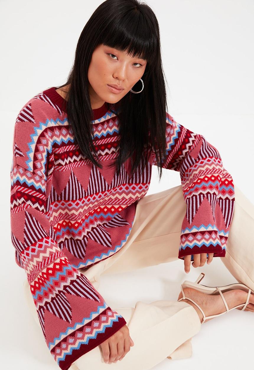 Trendyol - Jacquard knit sweater  - pink
