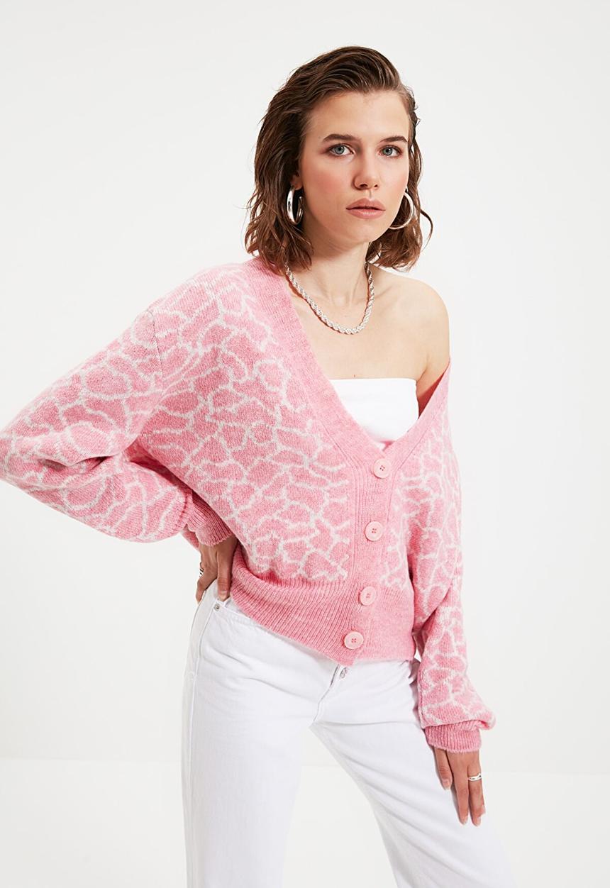 Trendyol - Jacquard knit cardigan - powder pink