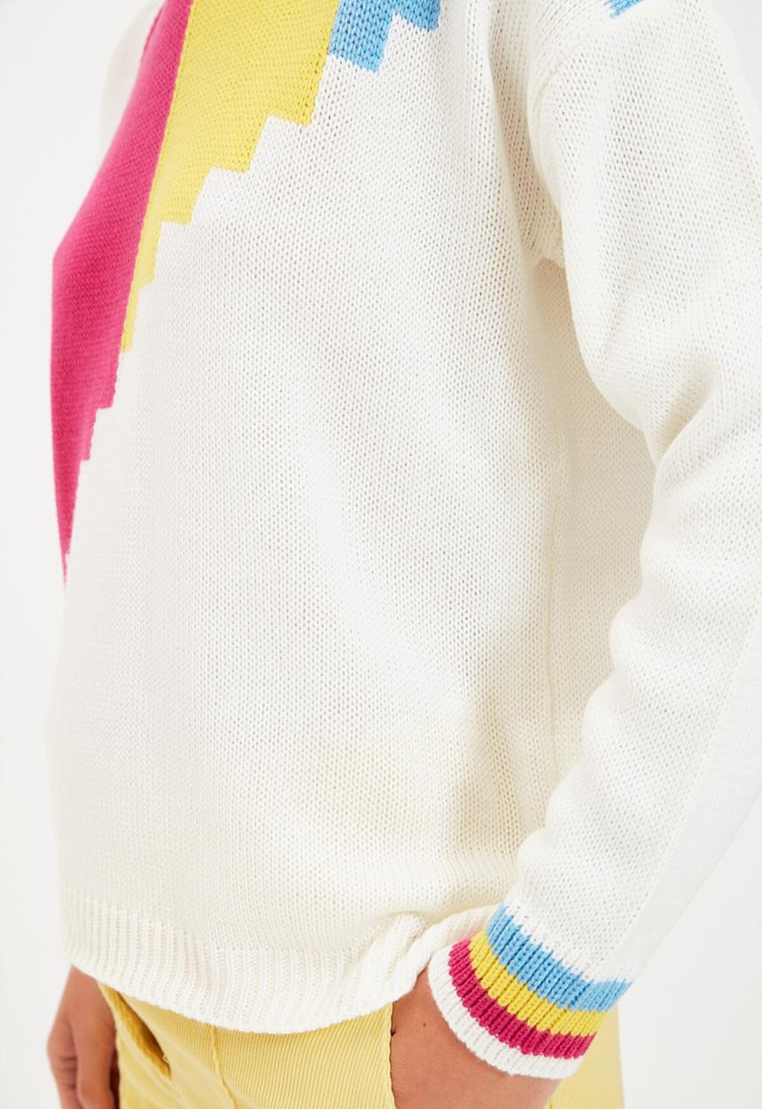 Trendyol - Jacquard color block knit sweater - ecru