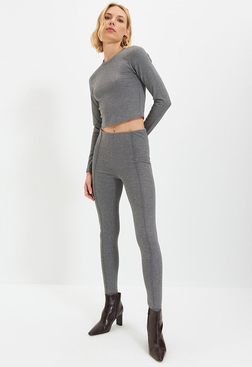 Trendyol - Interlock knit leggings - grey