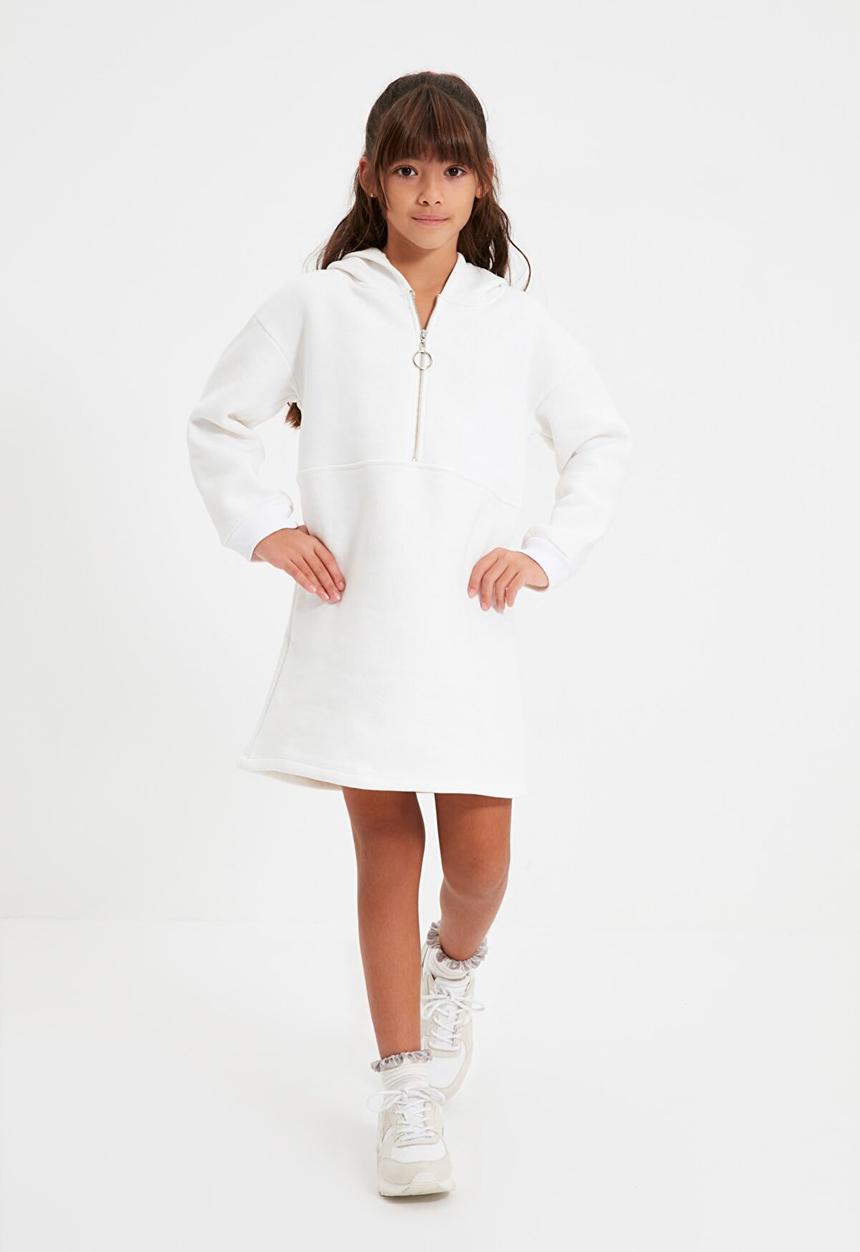 Trendyol - Hooded long sleeve dress - ecru