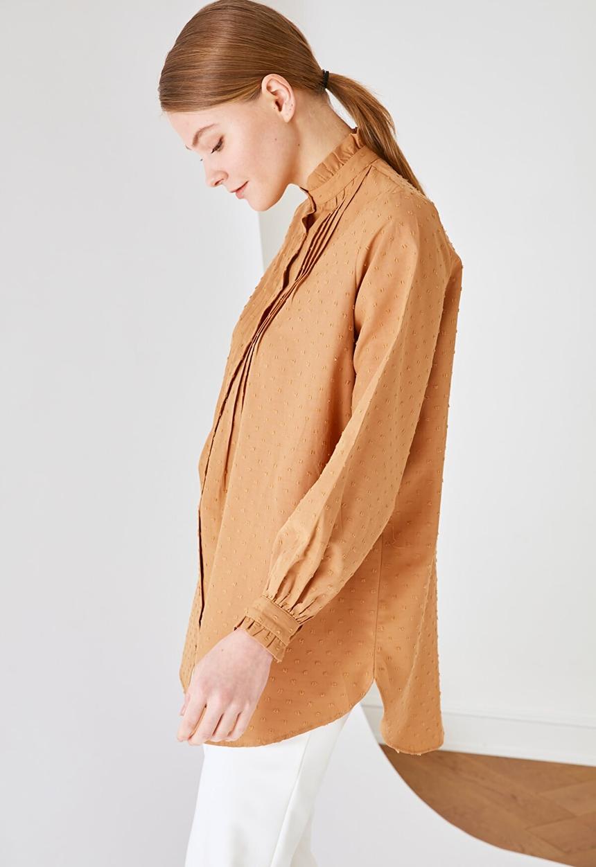 Trendyol - High collar tunic blouse - brown