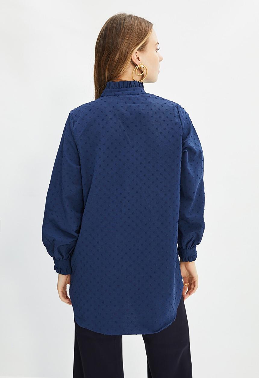 Trendyol - High collar tunic blouse - navy