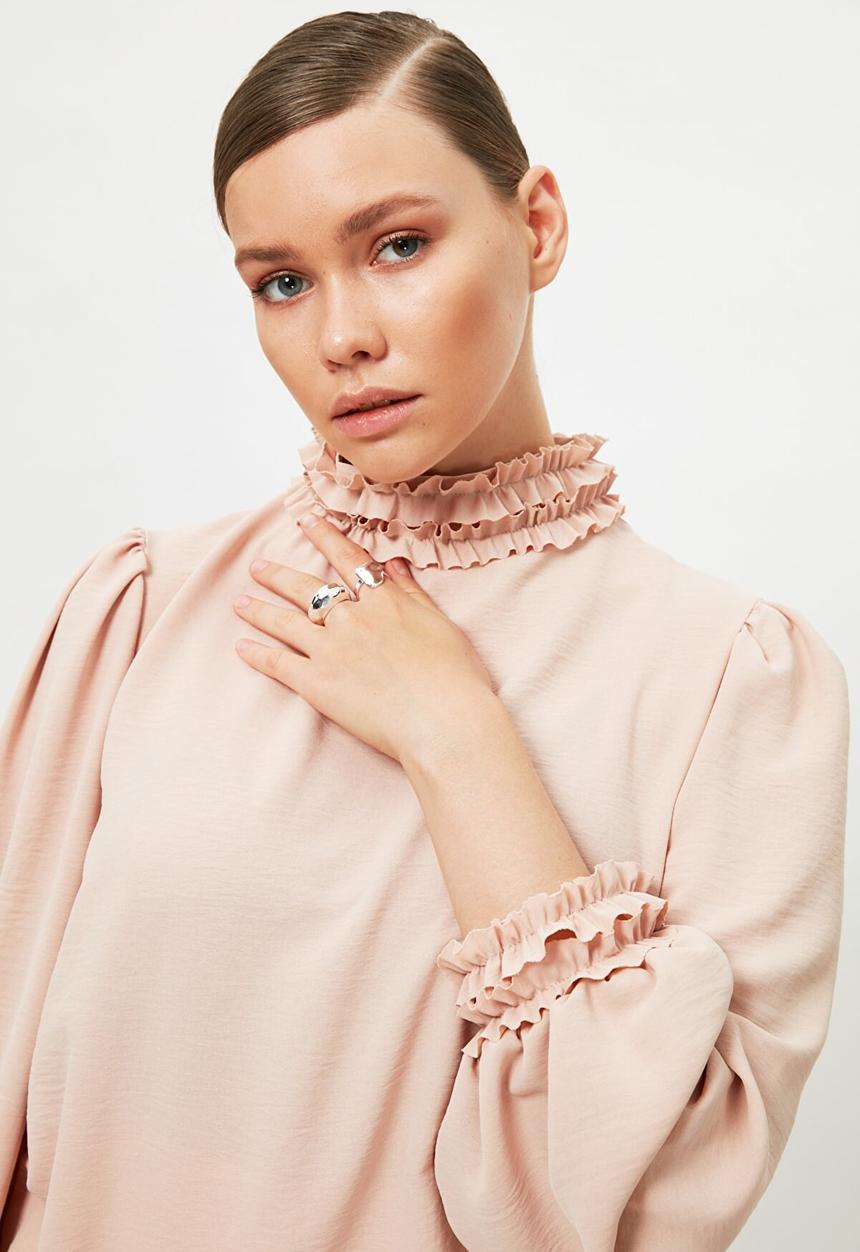 Trendyol - High collar tunic blouse - beige
