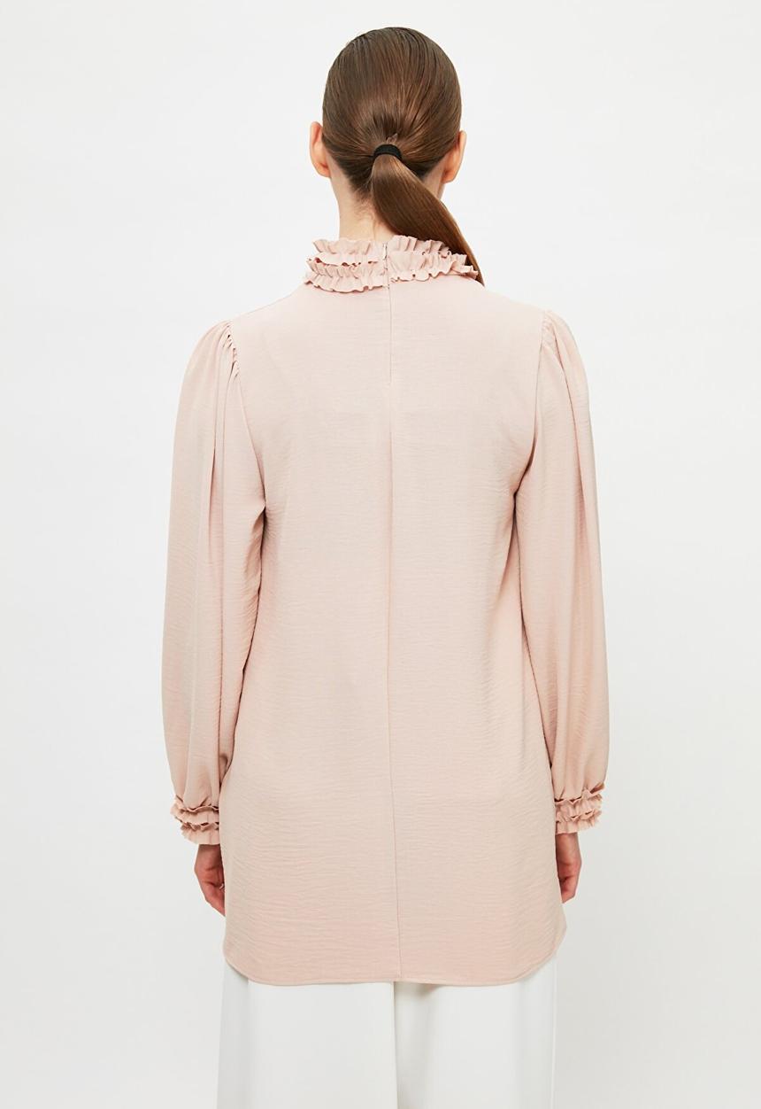 Trendyol - High collar tunic blouse - beige
