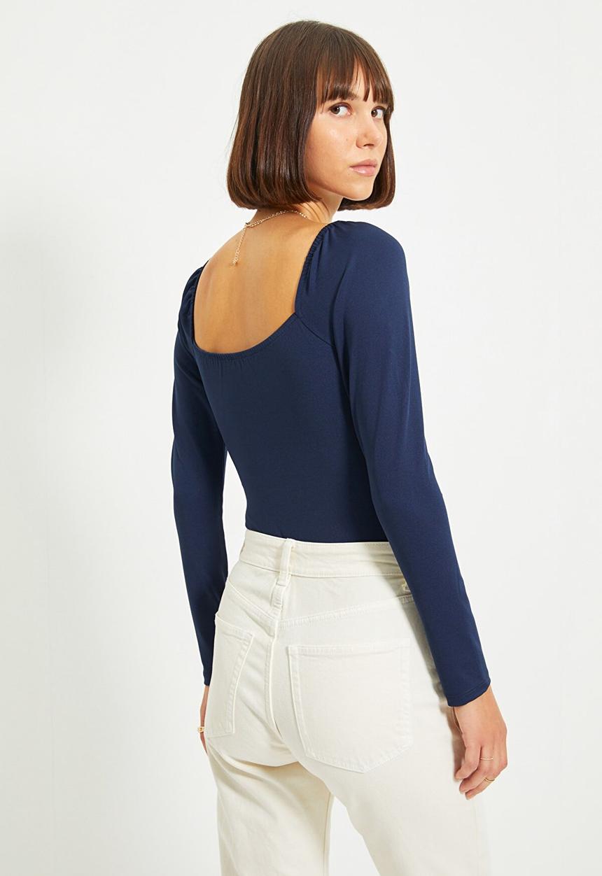 Trendyol - Heart collar balloon sleeve snap knit bodysuit - navy
