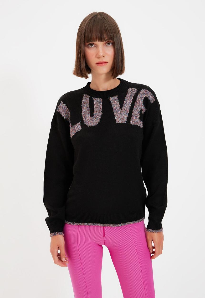 Trendyol - Glitter detailed jacquard knit sweater - black