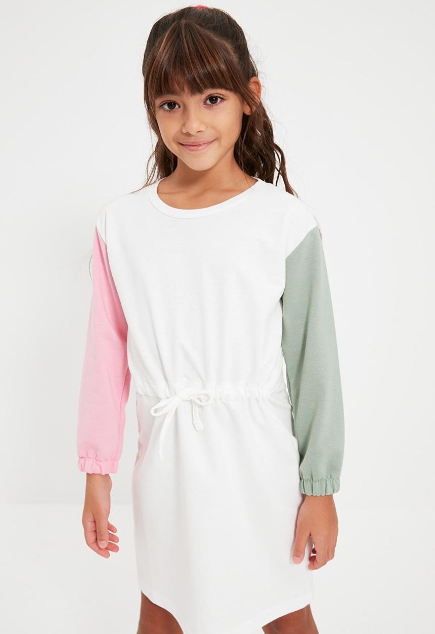 Trendyol - Colour block long sleeve dress - white