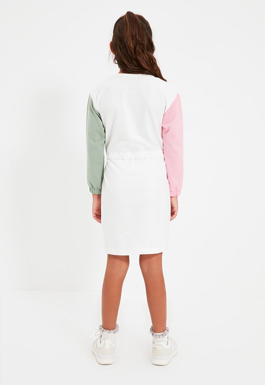 Trendyol - Colour block long sleeve dress - white