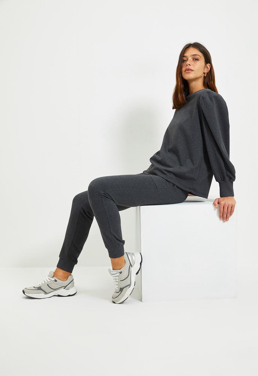 Trendyol - Balloon sleeve basic knitted sweatshirt  - anthracite