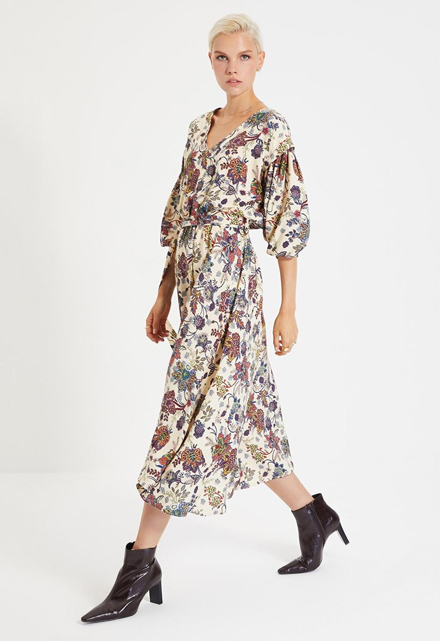 Trendyol - Floral ballon sleeve dress - stone