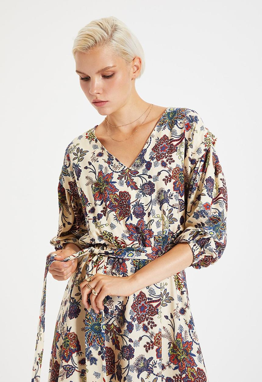 Trendyol - Floral ballon sleeve dress - stone