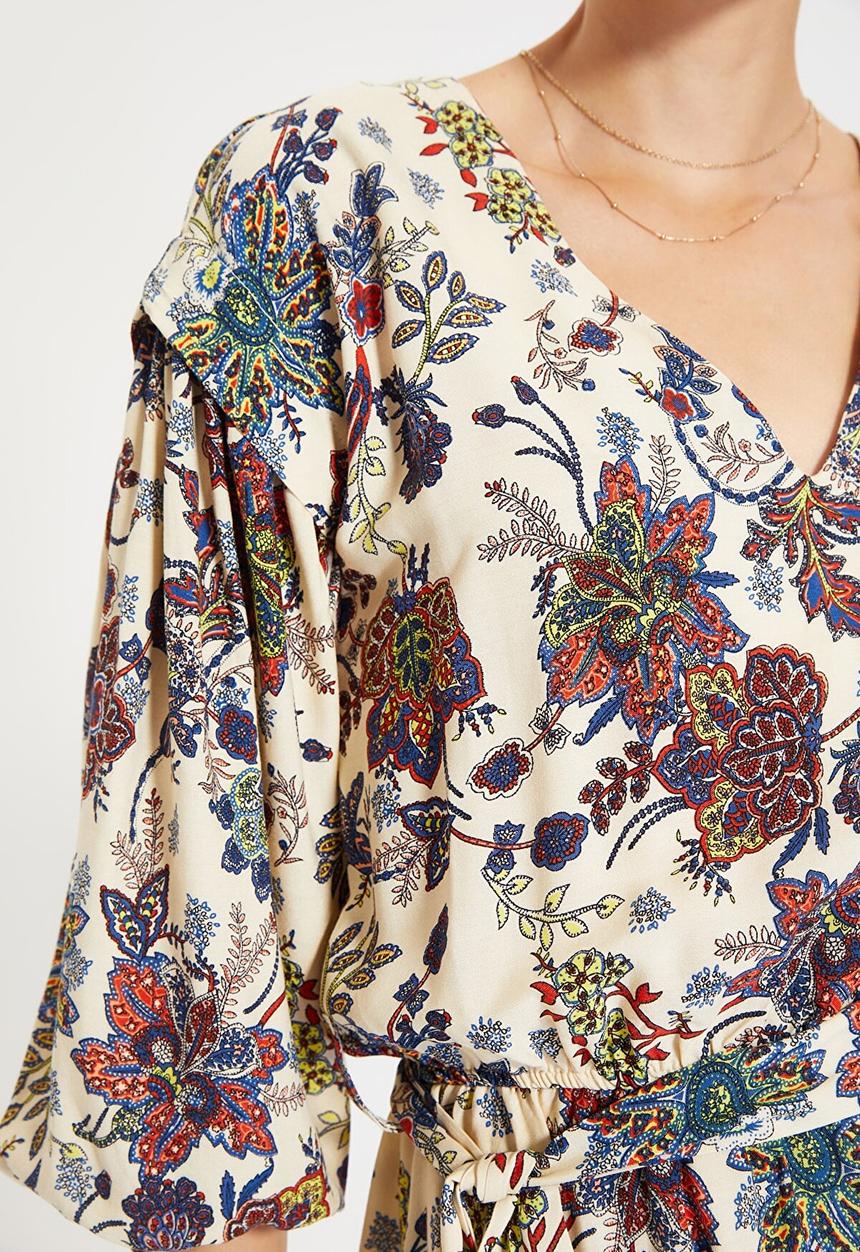 Trendyol - Floral ballon sleeve dress - stone