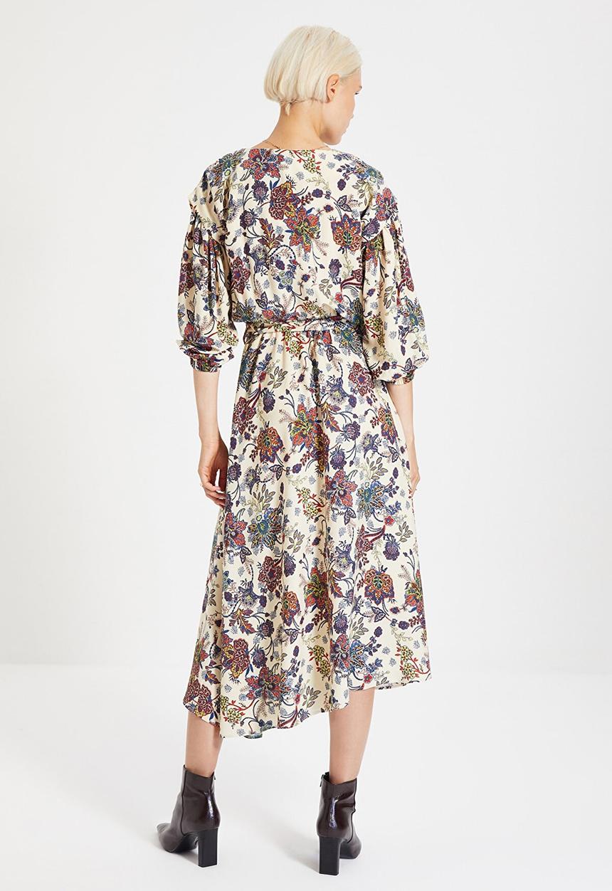 Trendyol - Floral ballon sleeve dress - stone