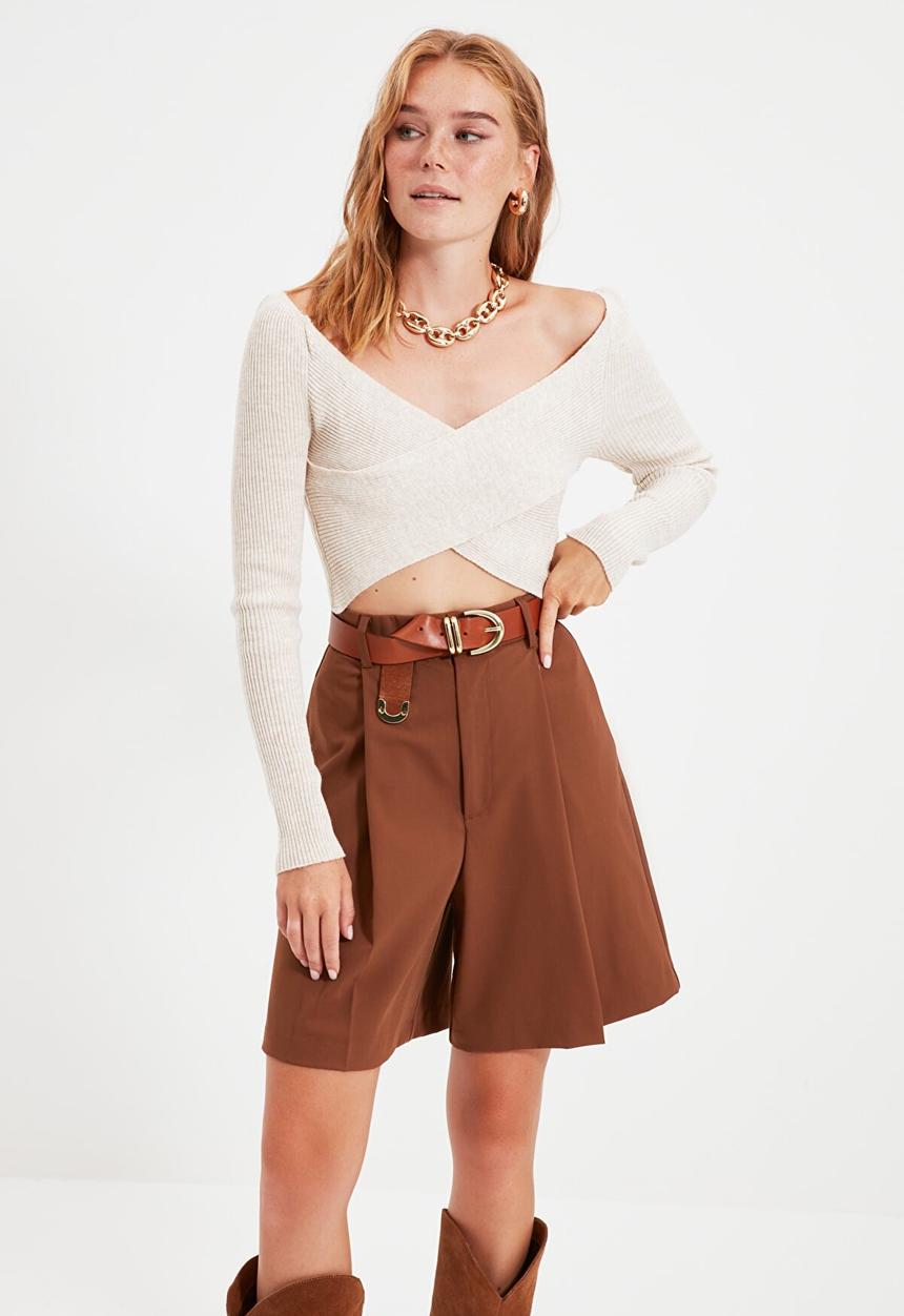 Trendyol - Double breasted knit sweater - stone