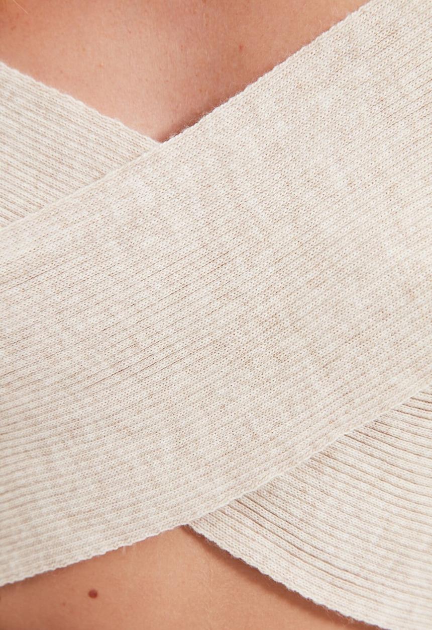 Trendyol - Double breasted knit sweater - stone