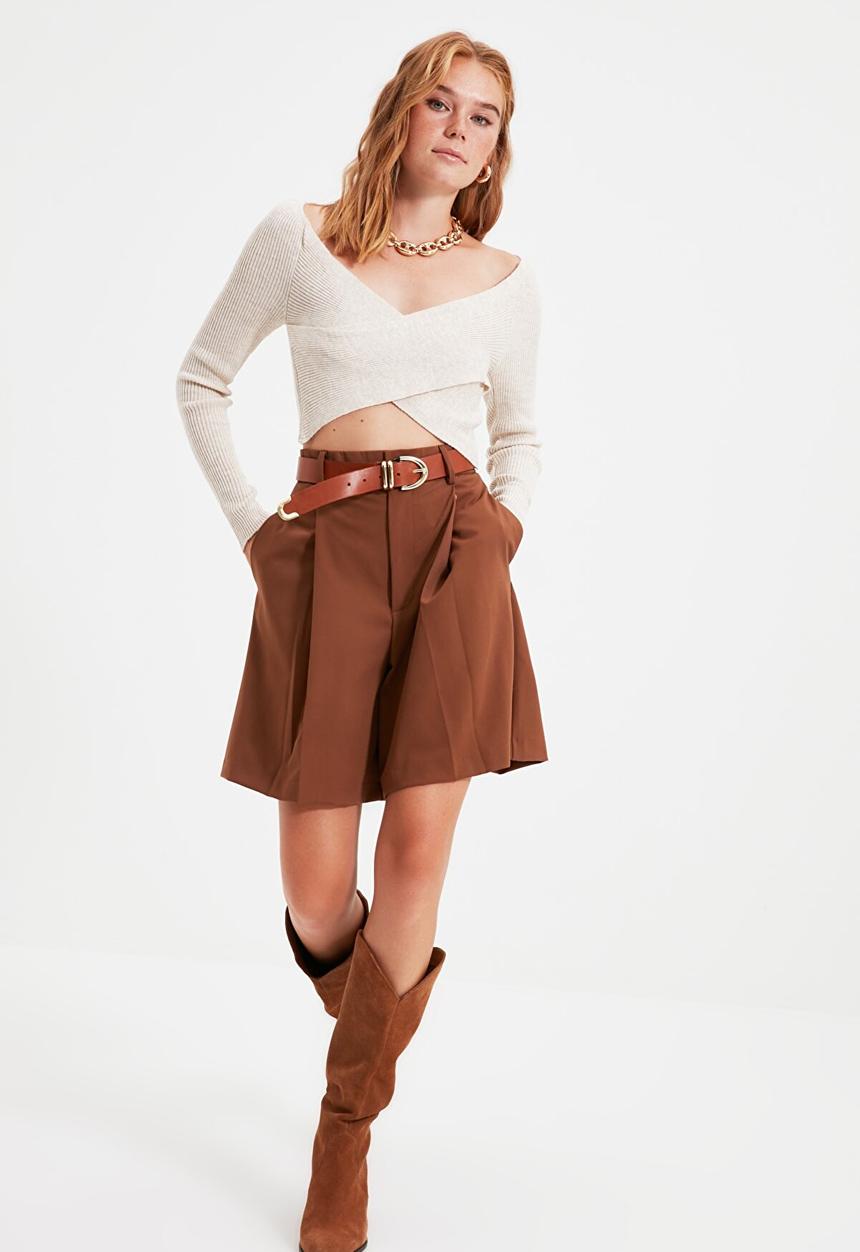 Trendyol - Double breasted knit sweater - stone