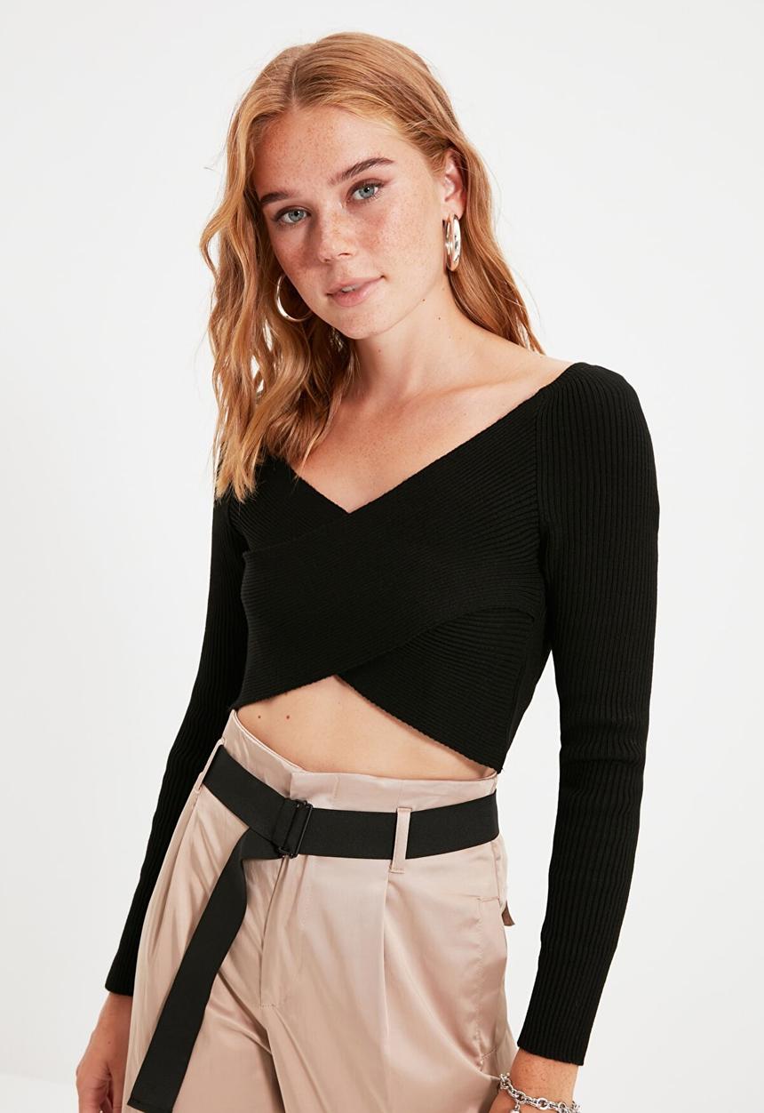 Trendyol - Double breasted knit sweater - black