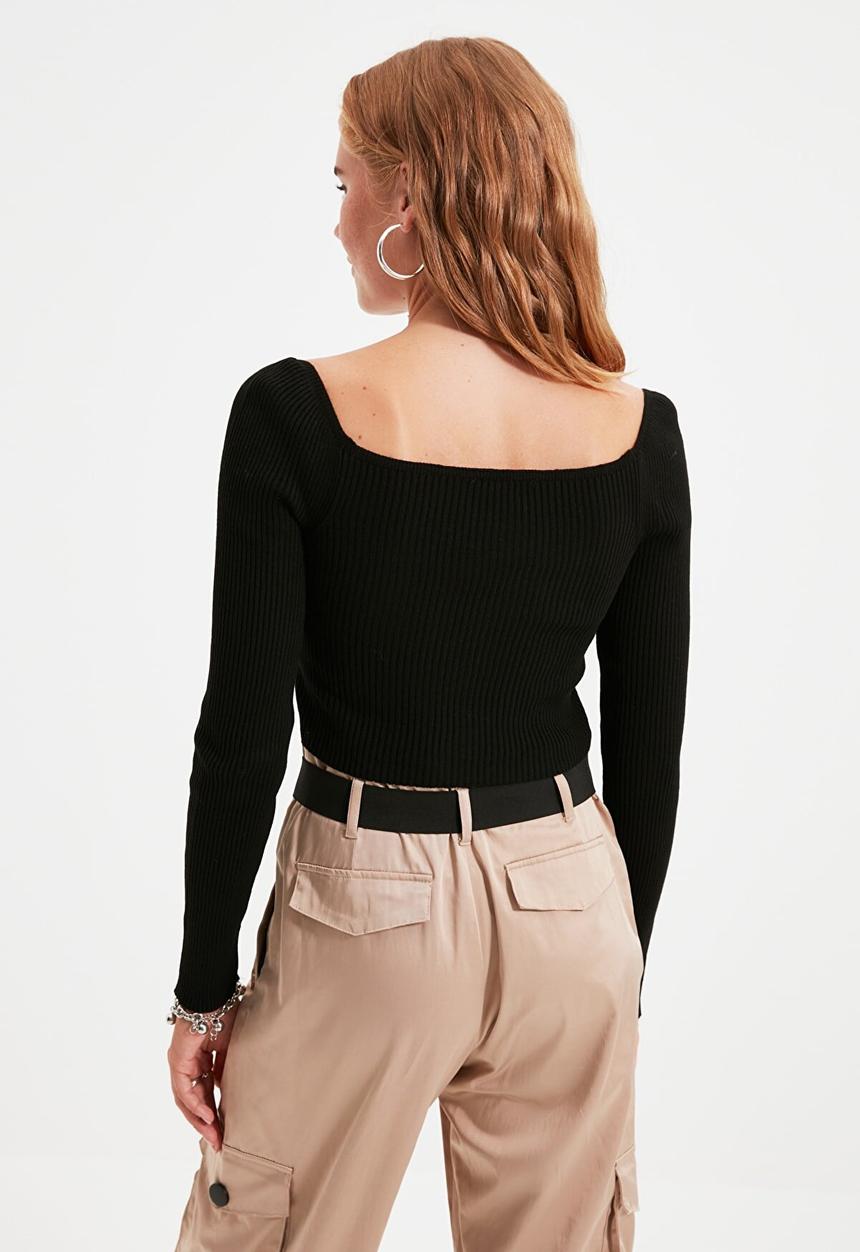 Trendyol - Double breasted knit sweater - black