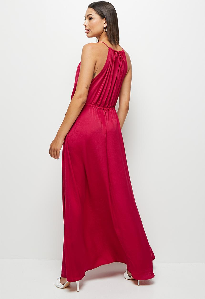 MILLA - Satin halter trapeze with tunnel detail - raspberry