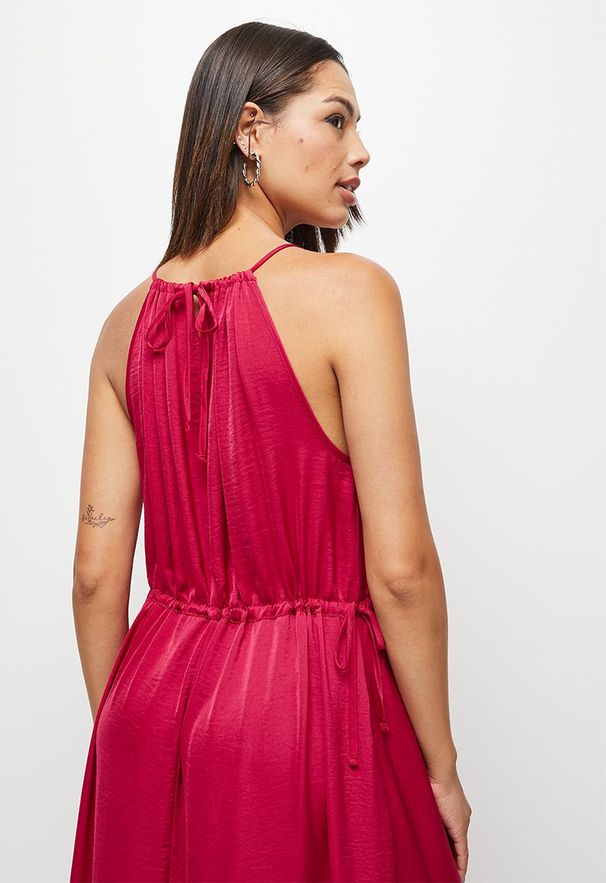 MILLA - Satin halter trapeze with tunnel detail - raspberry