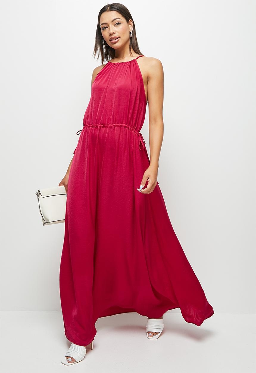 MILLA - Satin halter trapeze with tunnel detail - raspberry