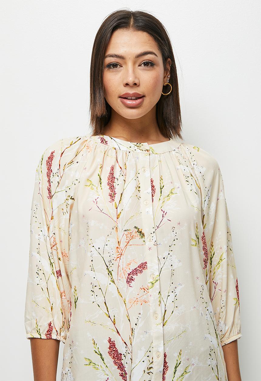 edit - Gauged neck romantic blouse - neutral 
