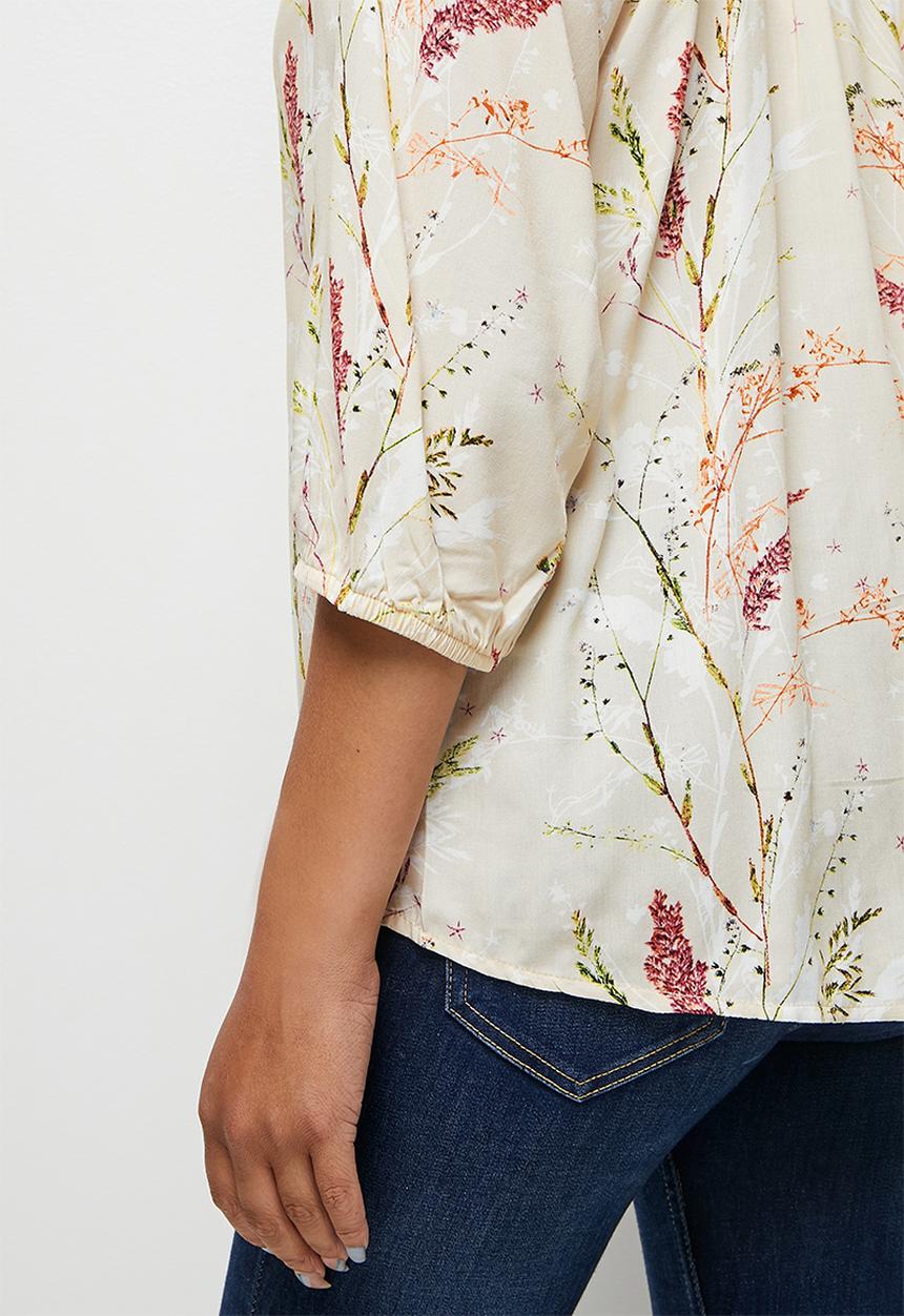 edit - Gauged neck romantic blouse - neutral 