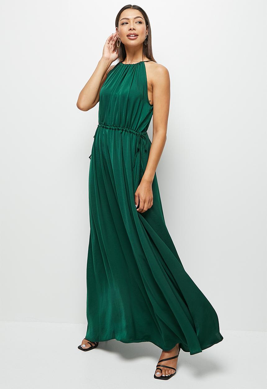 MILLA - Satin halter trapeze with tunnel detail - deep seagreen 