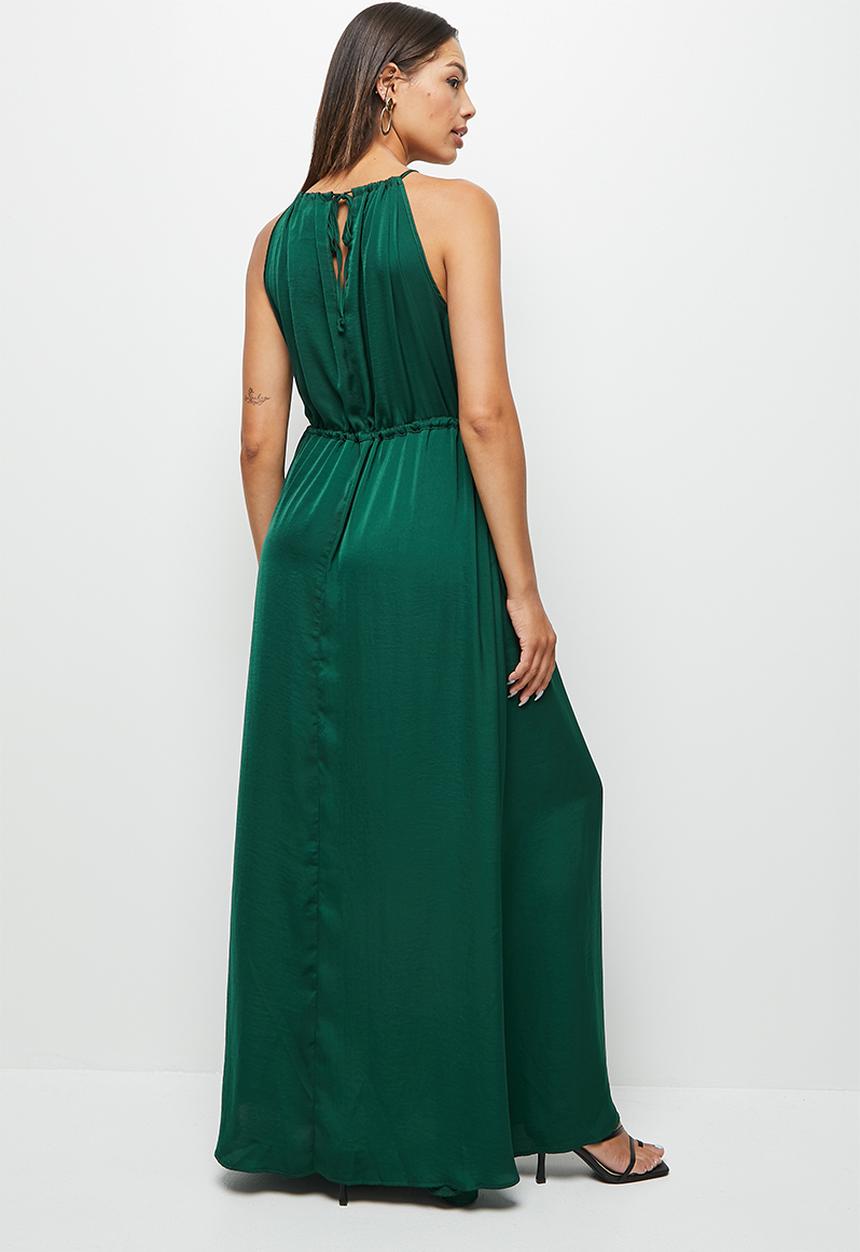 MILLA - Satin halter trapeze with tunnel detail - deep seagreen 