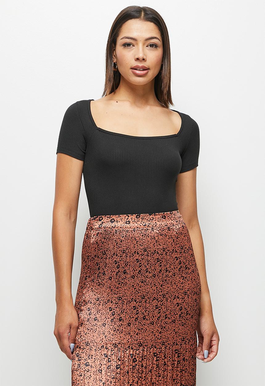MILLA - Short sleeve Bodysuit with Square Neck - black