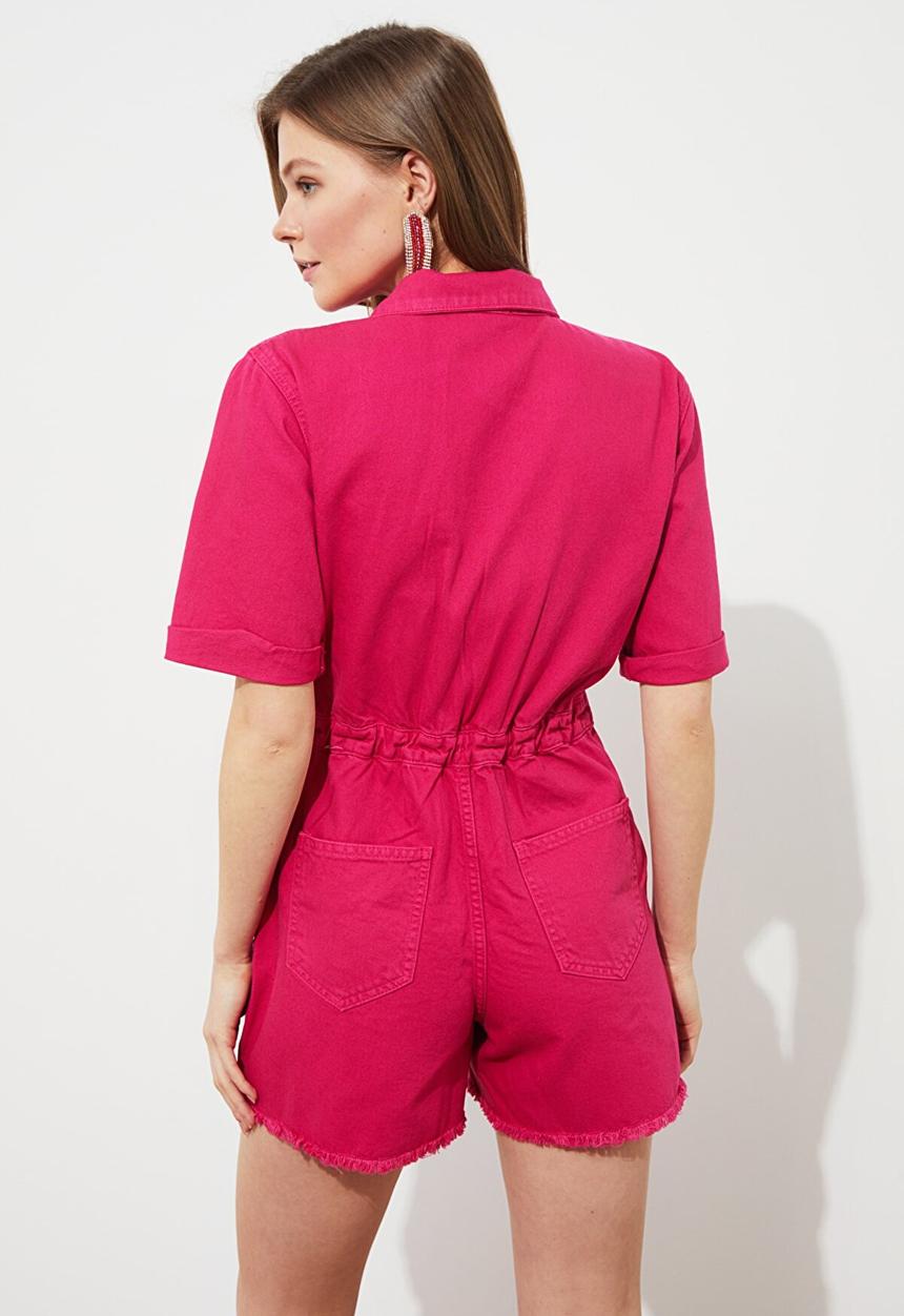 Trendyol - Denim shorts jumpsuit - fuchsia