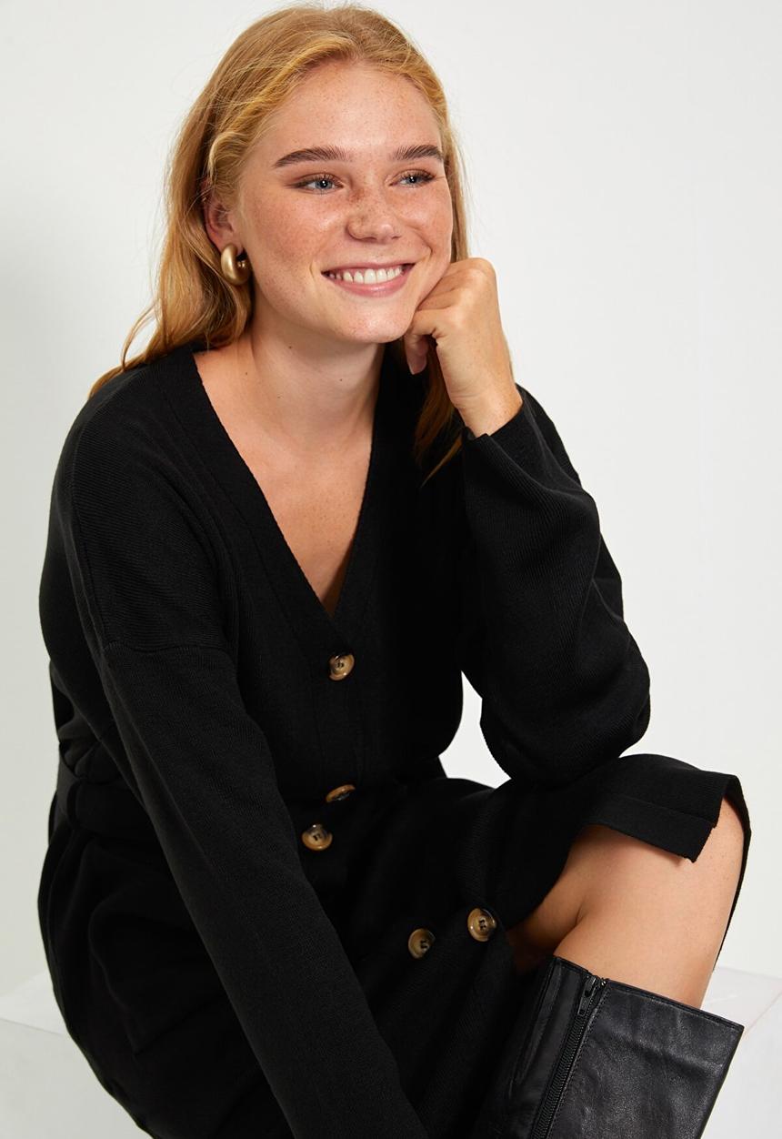 Trendyol - Black belted knit dress - black