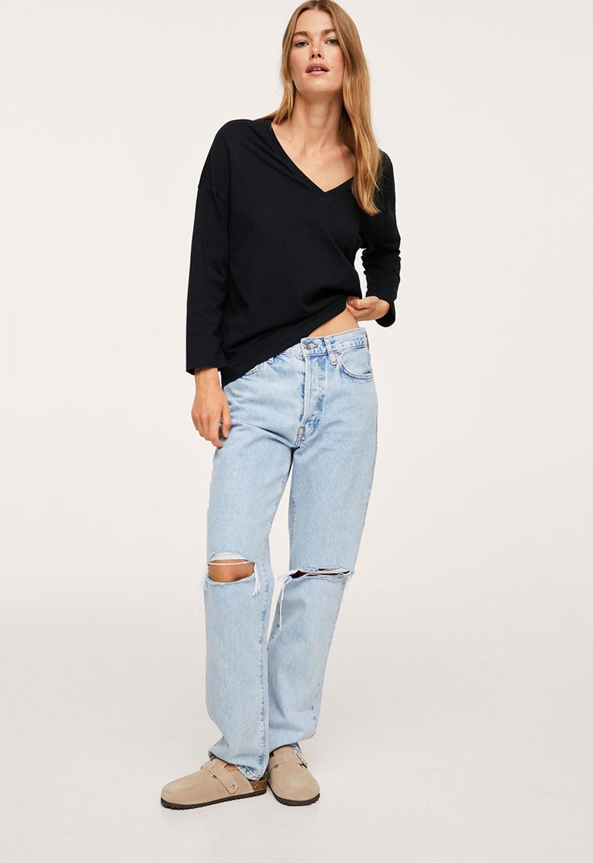 MANGO - T-shirt sacov - black