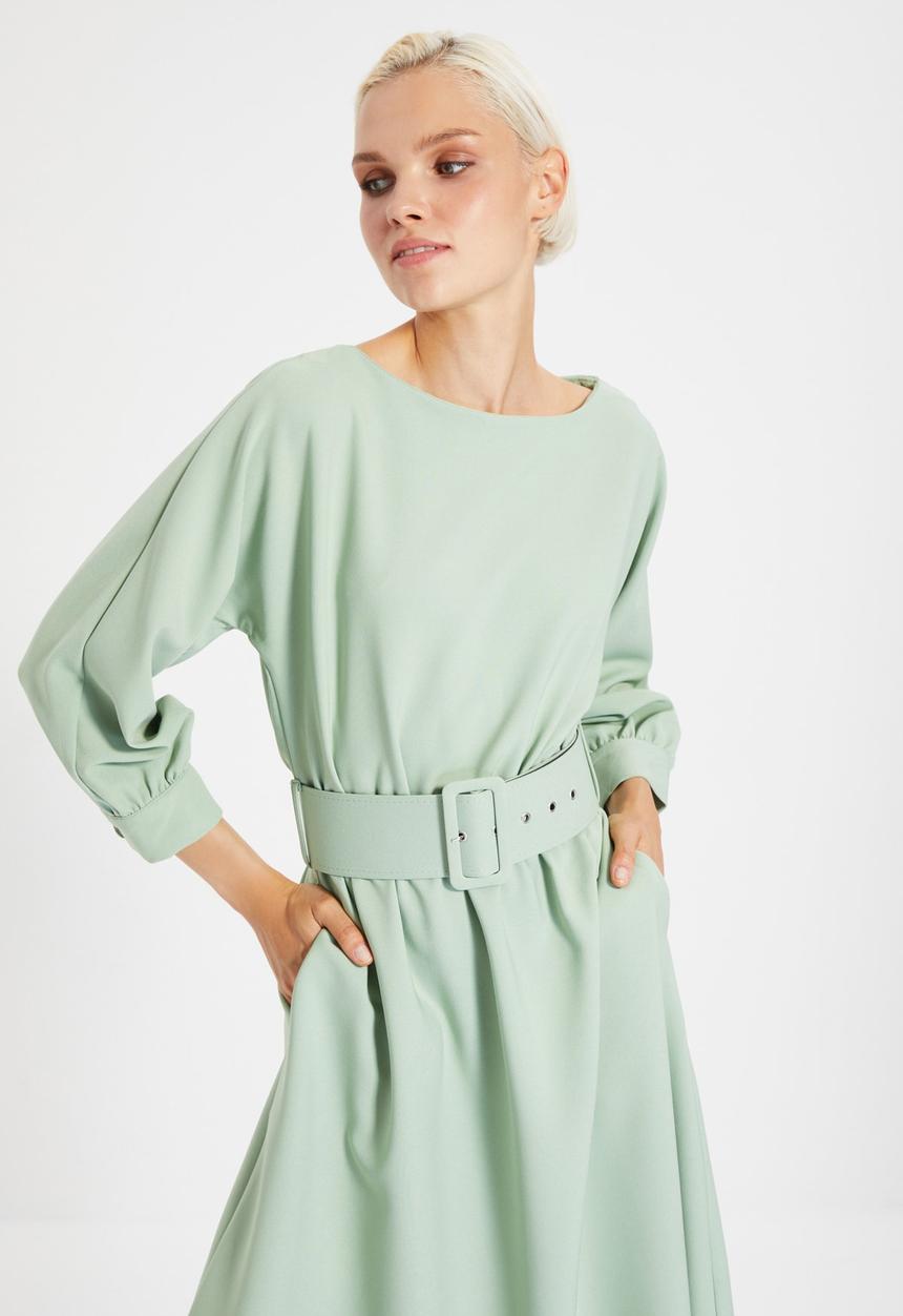 Trendyol - Belted ruffle dress - mint
