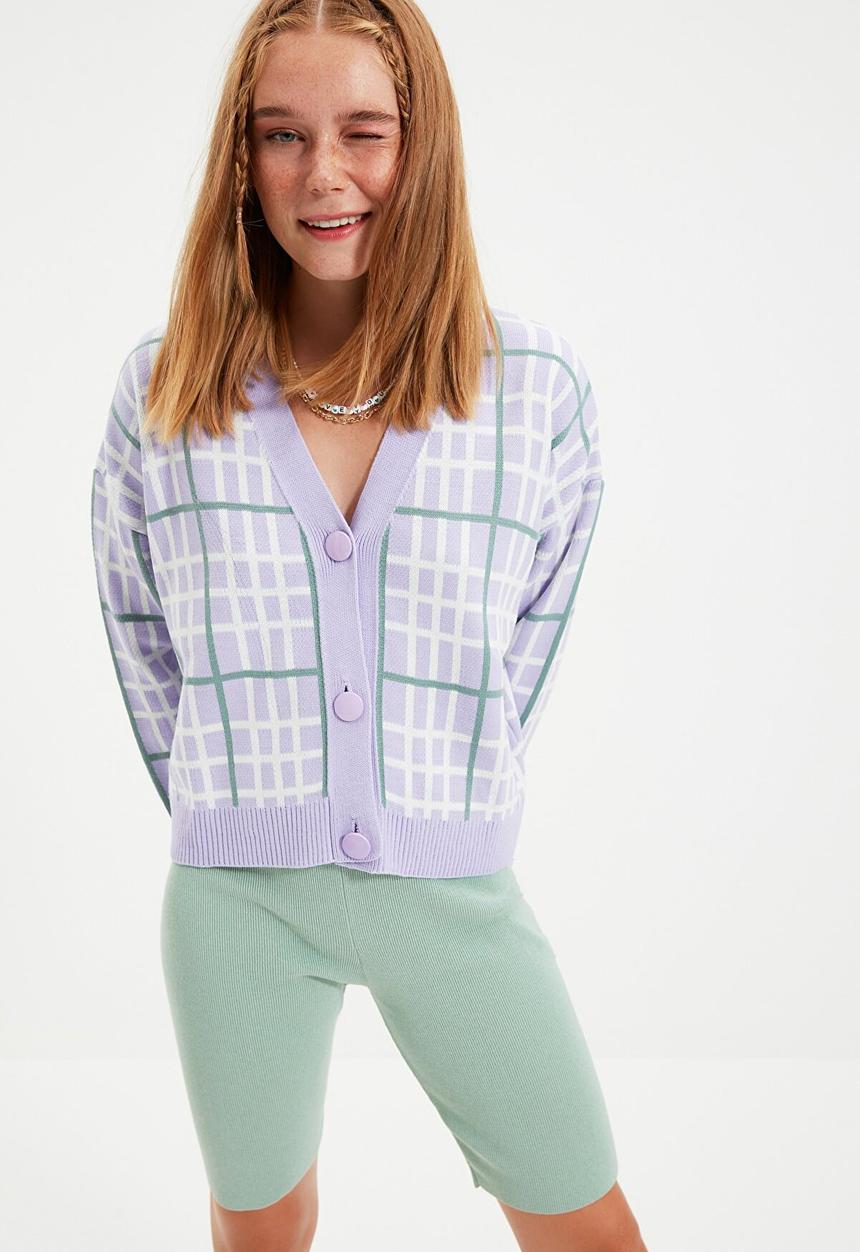 Trendyol - Button detailed jacquard knit cardigan - lilac