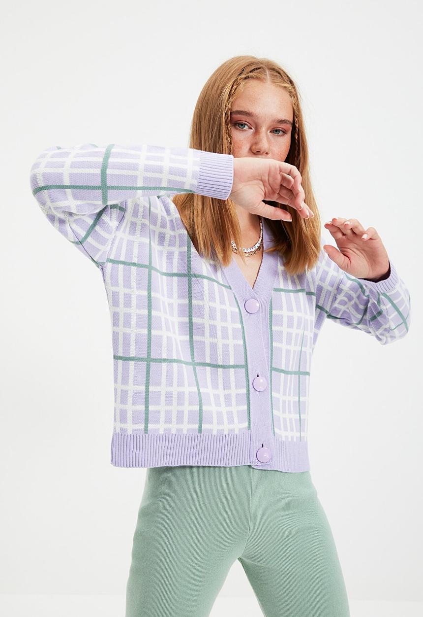 Trendyol - Button detailed jacquard knit cardigan - lilac