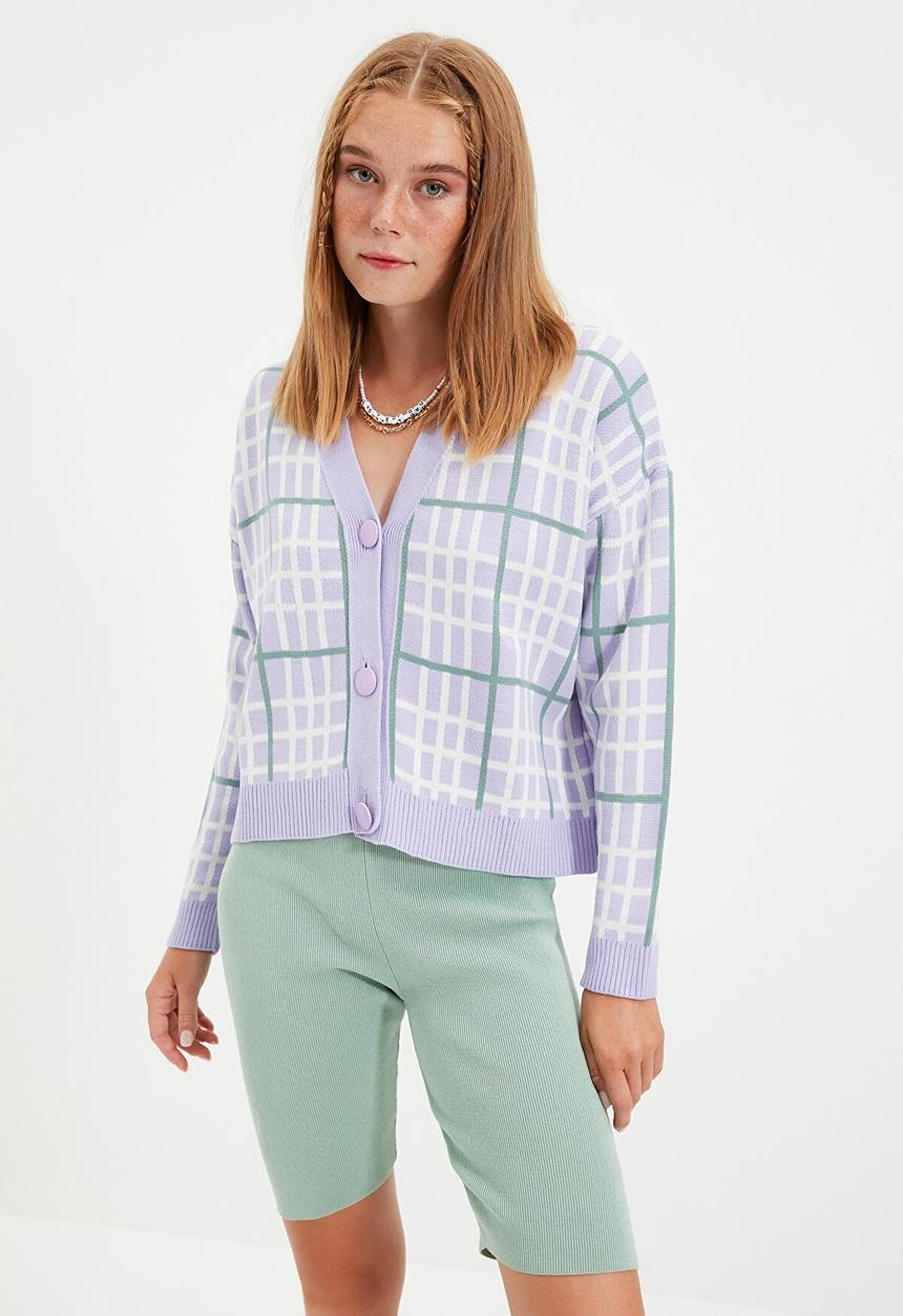 Trendyol - Button detailed jacquard knit cardigan - lilac