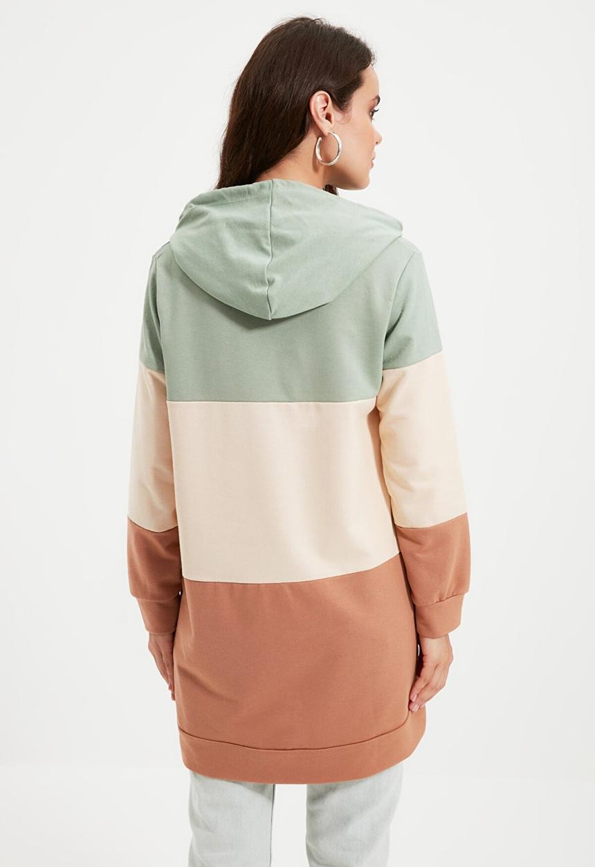 Trendyol - Color paneled hooded knitted sweatshirt - mint