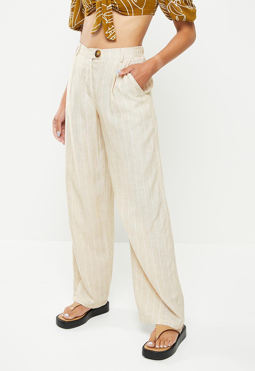 Me&B - Tailored wide leg pant - stone linen stripe