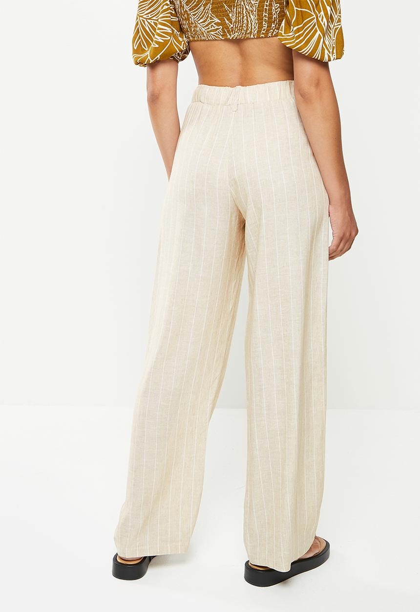 Me&B - Tailored wide leg pant - stone linen stripe