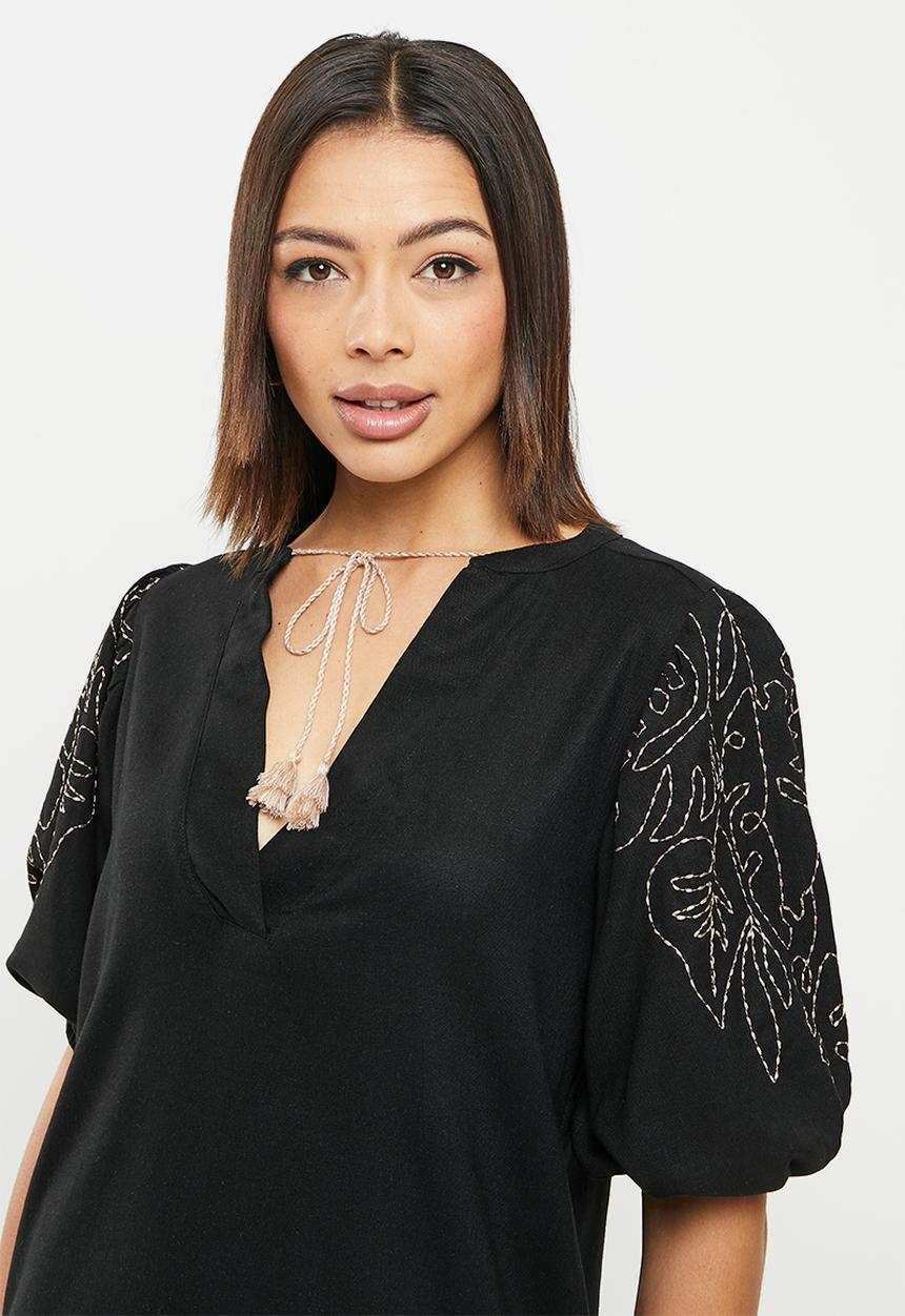 Me&B - Embroidered sleeve tunic dress - black 
