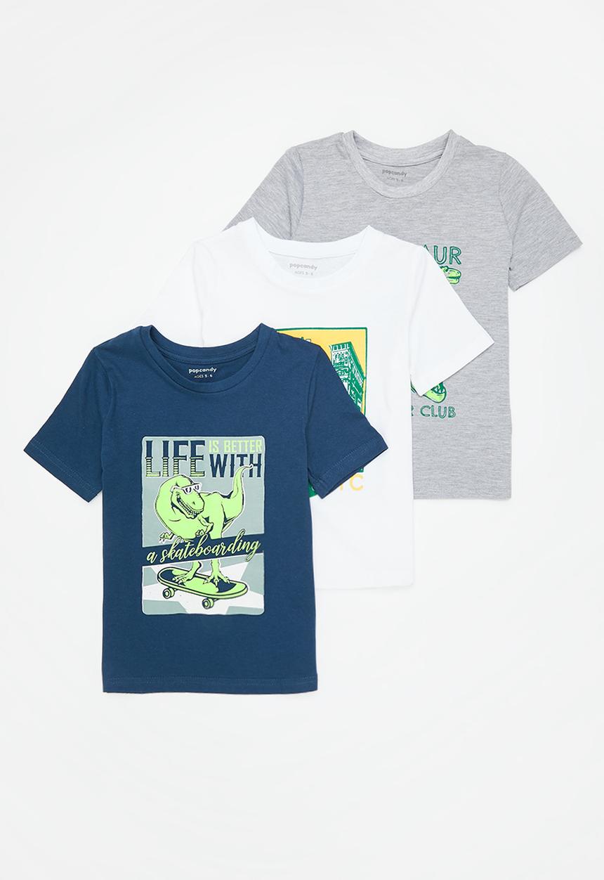Pop Candy - 3 pack graphic t-shirt - navy, grey & white