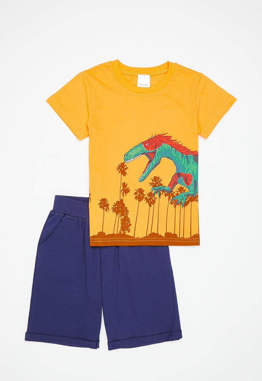 Pop Candy - Boys dino tee & shorts set - orange & navy
