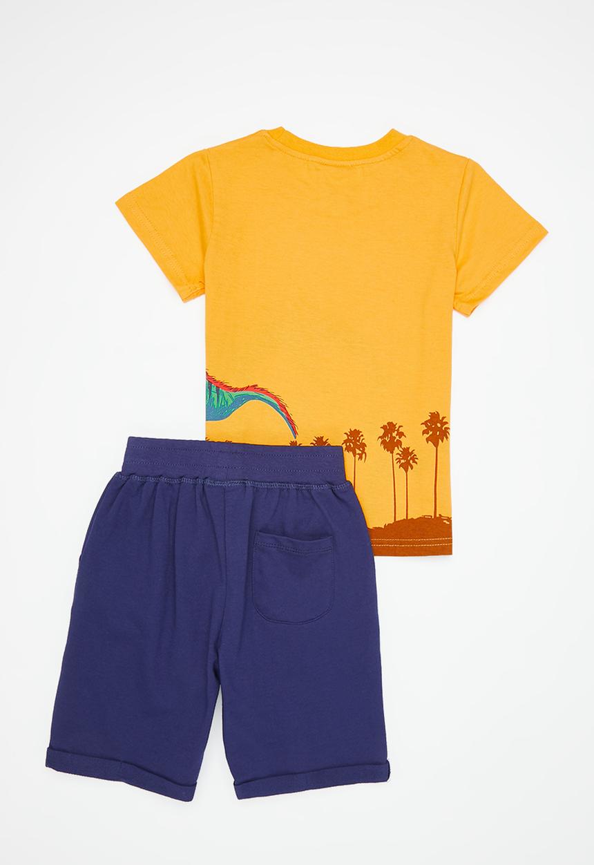 Pop Candy - Boys dino tee & shorts set - orange & navy