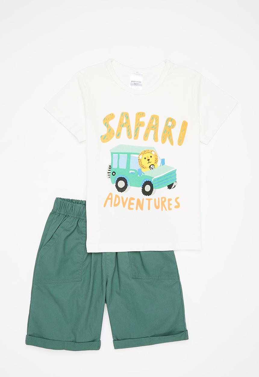 Pop Candy - Boys safari tee & shorts set - white & teal
