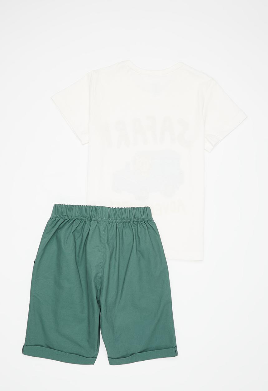 Pop Candy - Boys safari tee & shorts set - white & teal