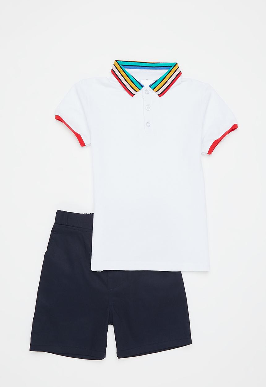 Pop Candy - Boys polo tee & shorts set - white & navy