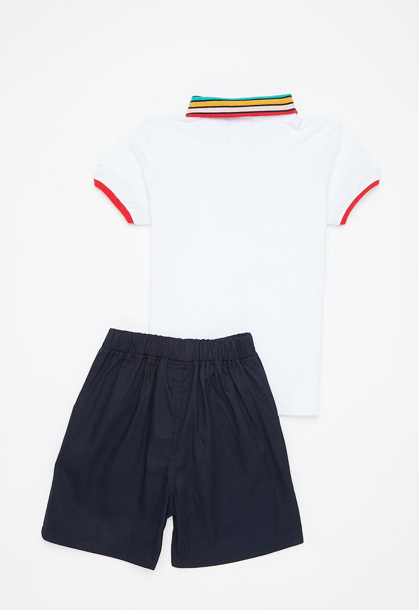 Pop Candy - Boys polo tee & shorts set - white & navy