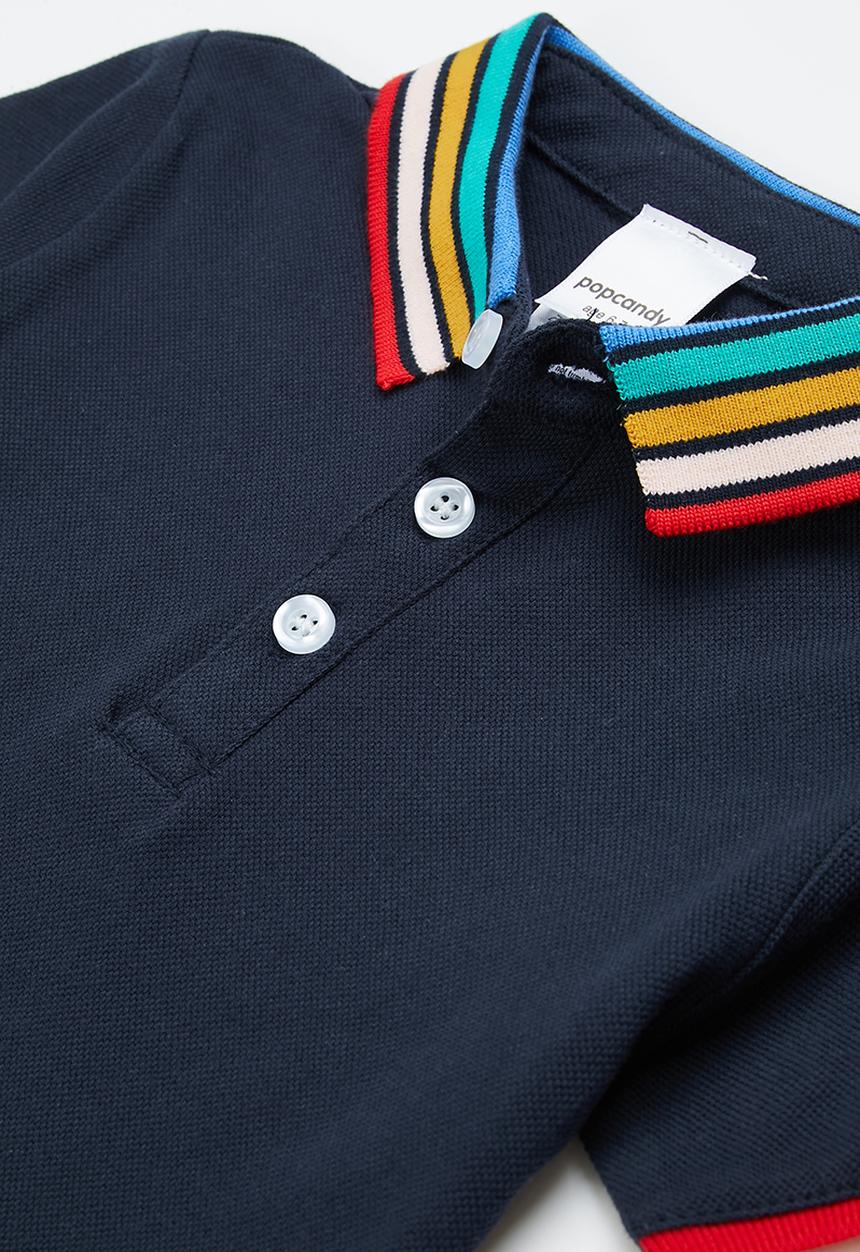 Pop Candy - Boys polo tee & shorts set - navy & brown